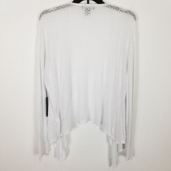 Tahari Women Plus Linen Blend Crochet Open Front Cardigan Sz 2X White Light - Picture 2 of 4